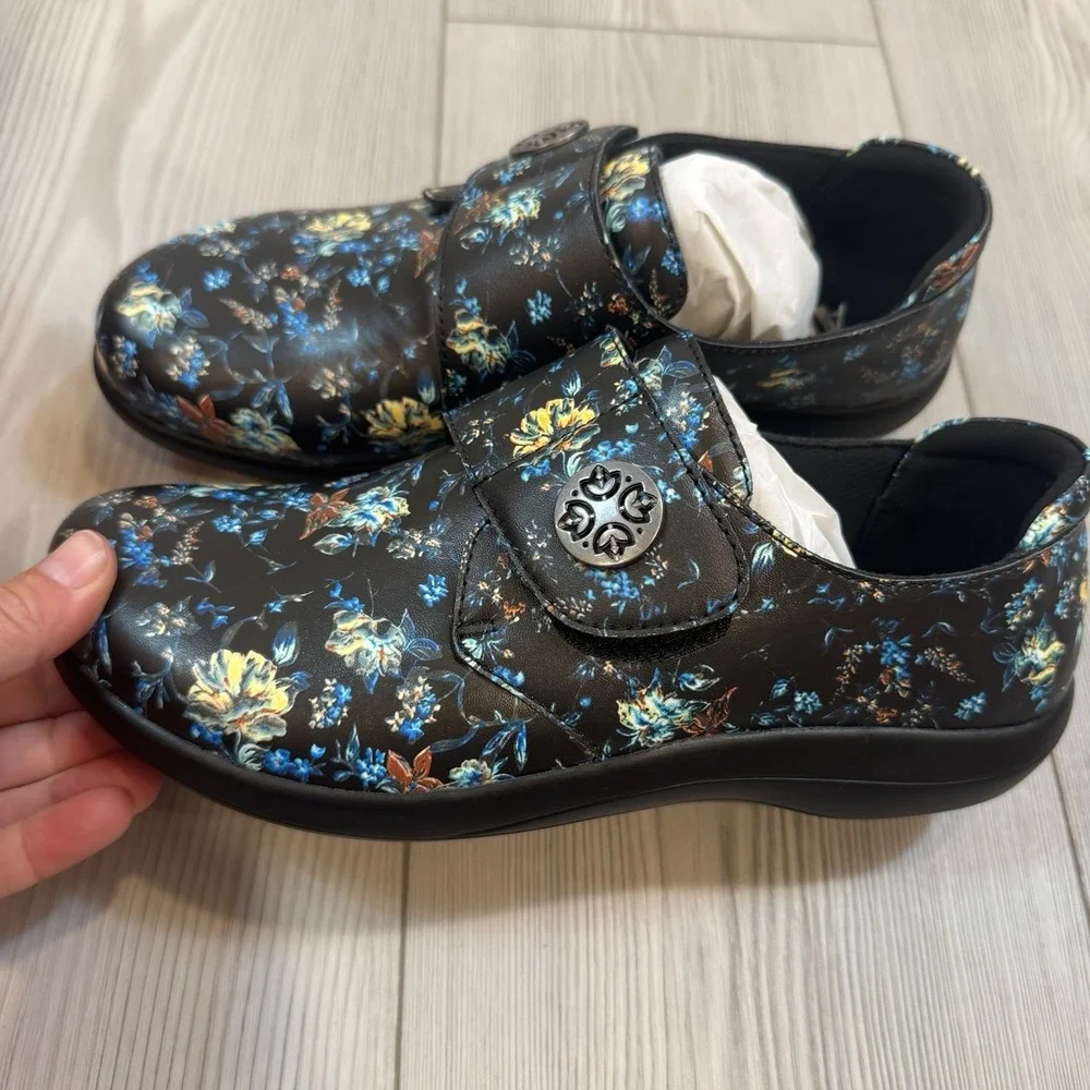 NEW Alegria Spright Passionate Floral Slip On Loafers Black Blue SPR-7533  38